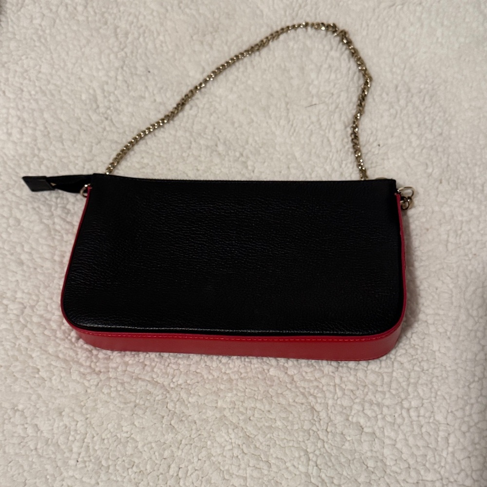 Christian Louboutin Black and Red Clutch with Gold Chain